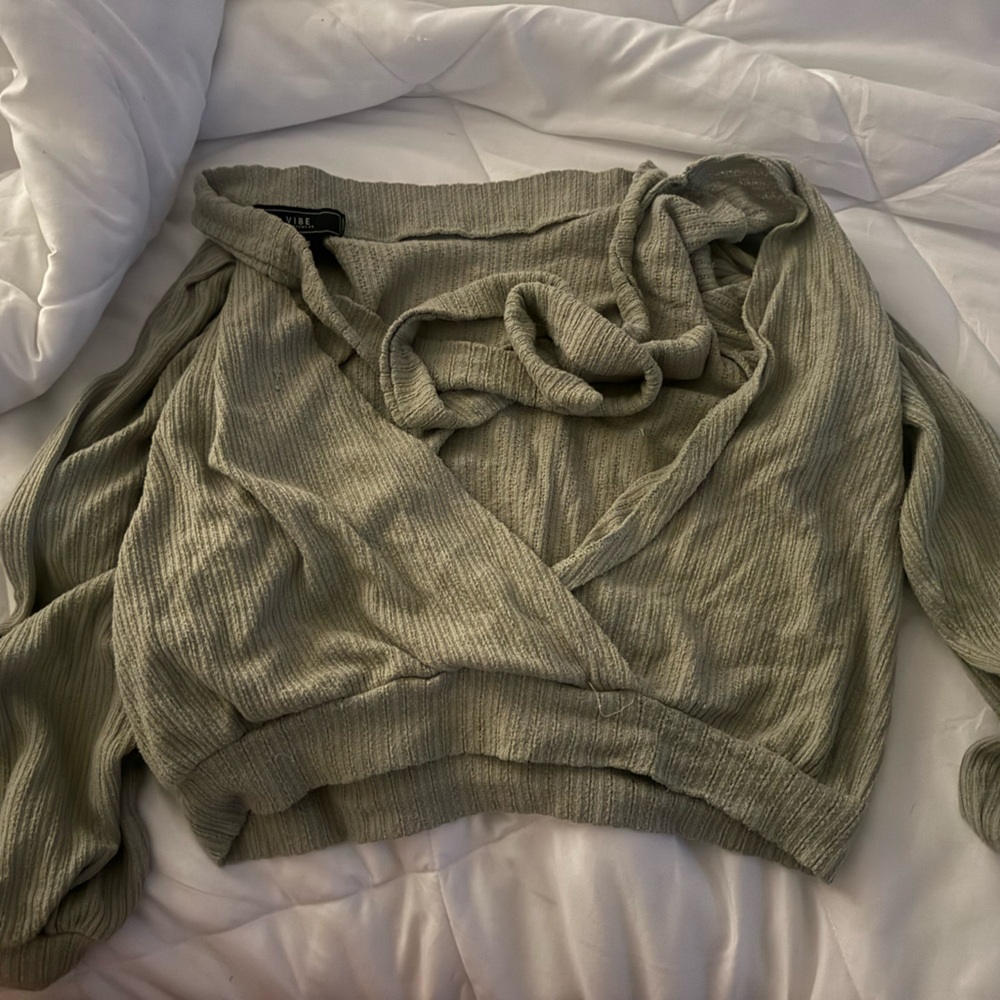 Green Textured Wrap Top